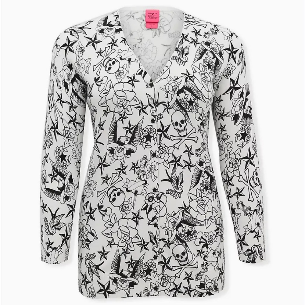 Torrid x Betsey Johnson Printed Boyfriend Cardigan Women 1X White/Black Retired